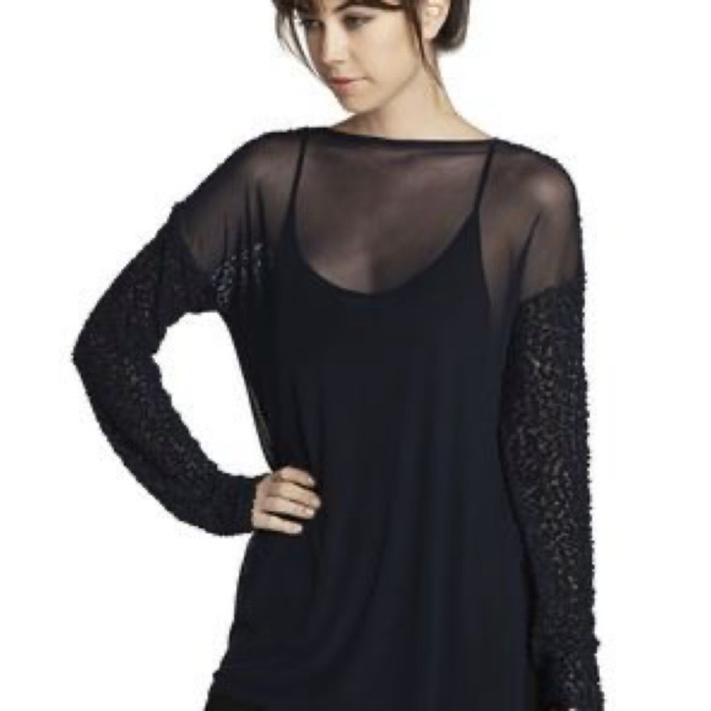 BCBG Blue Long Sleeve reversible mesh sweater